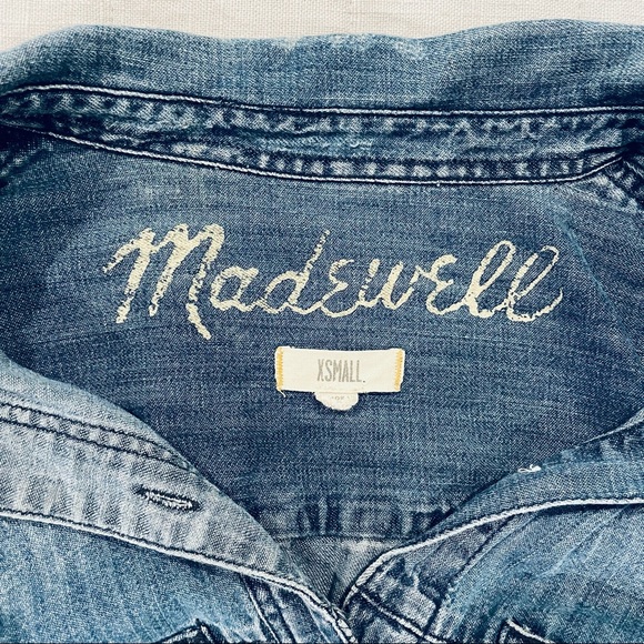 Madewell Denim Shirt Womens XS Chambray Cotton Button Down Boyfriend Western - Picture 2 of 5
